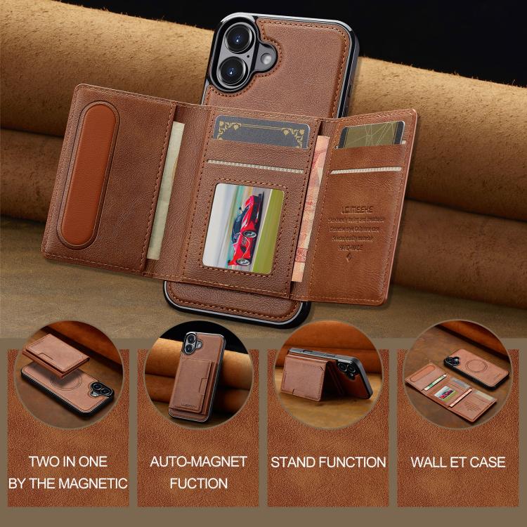 For iPhone 17 LC.IMEEKE L5 Series Detachable RFID Card Bag Magsafe Phone Case(Brown) by LC.IMEEKE