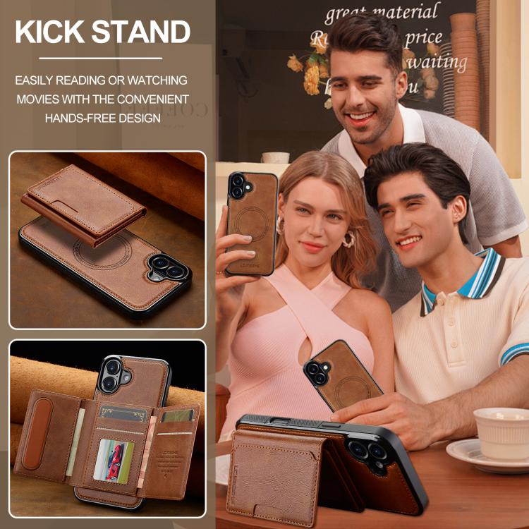 For iPhone 17 LC.IMEEKE L5 Series Detachable RFID Card Bag Magsafe Phone Case(Brown) by LC.IMEEKE