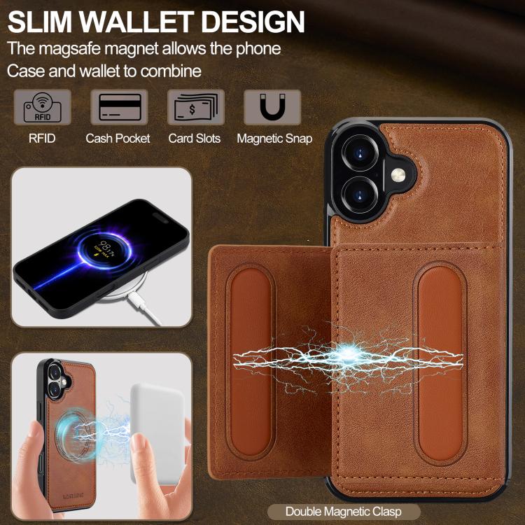 For iPhone 17 LC.IMEEKE L5 Series Detachable RFID Card Bag Magsafe Phone Case(Brown) by LC.IMEEKE