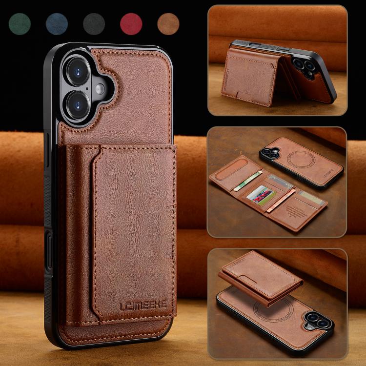 For iPhone 17 LC.IMEEKE L5 Series Detachable RFID Card Bag Magsafe Phone Case(Brown) by LC.IMEEKE