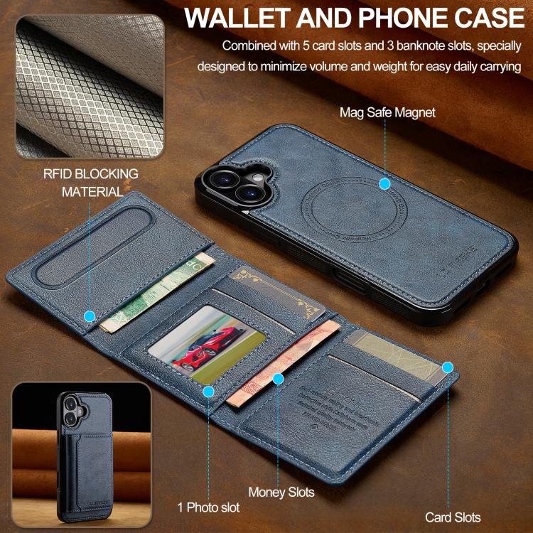 For iPhone 17 LC.IMEEKE L5 Series Detachable RFID Card Bag Magsafe Phone Case(Blue) by LC.IMEEKE