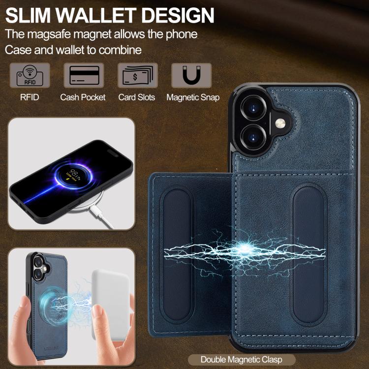 For iPhone 17 LC.IMEEKE L5 Series Detachable RFID Card Bag Magsafe Phone Case(Blue) by LC.IMEEKE