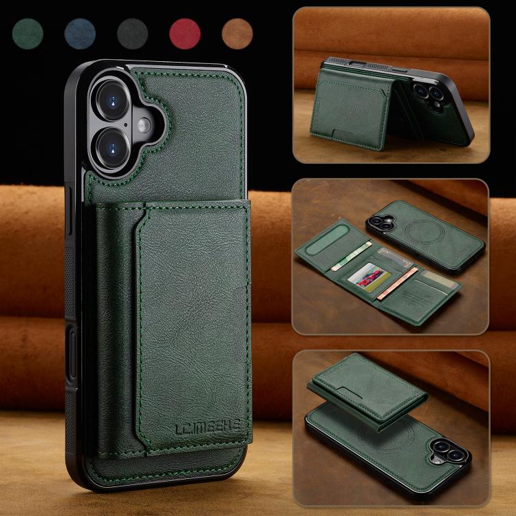For iPhone 17 LC.IMEEKE L5 Series Detachable RFID Card Bag Magsafe Phone Case(Green) by LC.IMEEKE