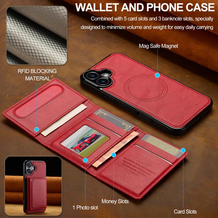 For iPhone 17 LC.IMEEKE L5 Series Detachable RFID Card Bag Magsafe Phone Case(Red) by LC.IMEEKE