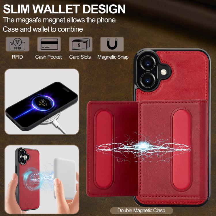 For iPhone 17 LC.IMEEKE L5 Series Detachable RFID Card Bag Magsafe Phone Case(Red) by LC.IMEEKE