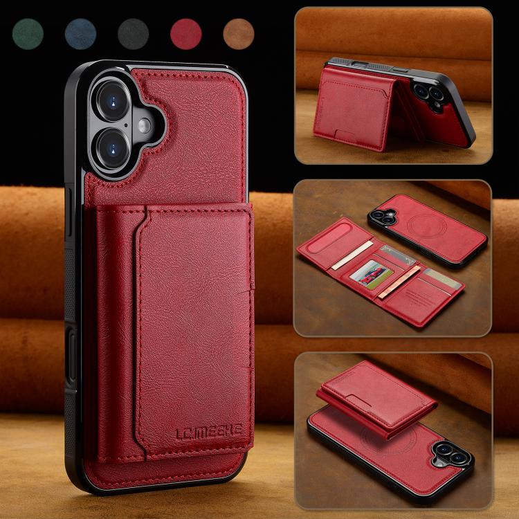 For iPhone 17 LC.IMEEKE L5 Series Detachable RFID Card Bag Magsafe Phone Case(Red) by LC.IMEEKE
