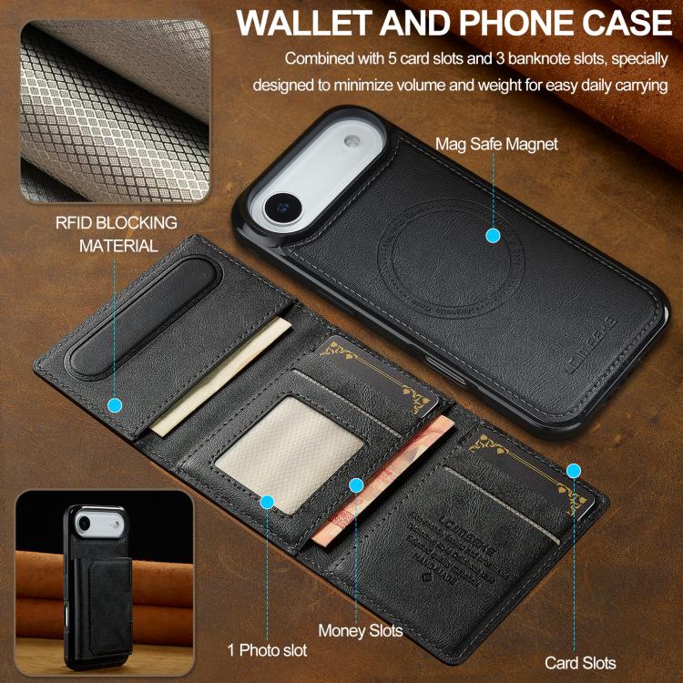 For iPhone Air LC.IMEEKE L5 Series Detachable RFID Card Bag Magsafe Phone Case(Black) by LC.IMEEKE