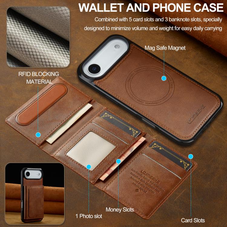 For iPhone Air LC.IMEEKE L5 Series Detachable RFID Card Bag Magsafe Phone Case(Brown) by LC.IMEEKE