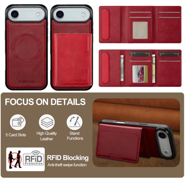For iPhone Air LC.IMEEKE L5 Series Detachable RFID Card Bag Magsafe Phone Case(Red) by LC.IMEEKE