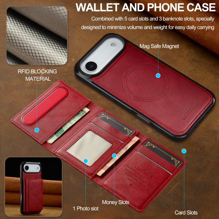 For iPhone Air LC.IMEEKE L5 Series Detachable RFID Card Bag Magsafe Phone Case(Red) by LC.IMEEKE