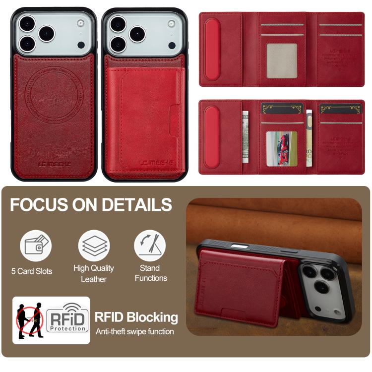 For iPhone 17 Pro LC.IMEEKE L5 Series Detachable RFID Card Bag Magsafe Phone Case(Red) by LC.IMEEKE
