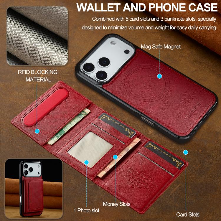 For iPhone 17 Pro LC.IMEEKE L5 Series Detachable RFID Card Bag Magsafe Phone Case(Red) by LC.IMEEKE