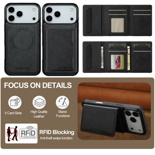 For iPhone 17 Pro Max LC.IMEEKE L5 Series Detachable RFID Card Bag Magsafe Phone Case(Black) by LC.IMEEKE