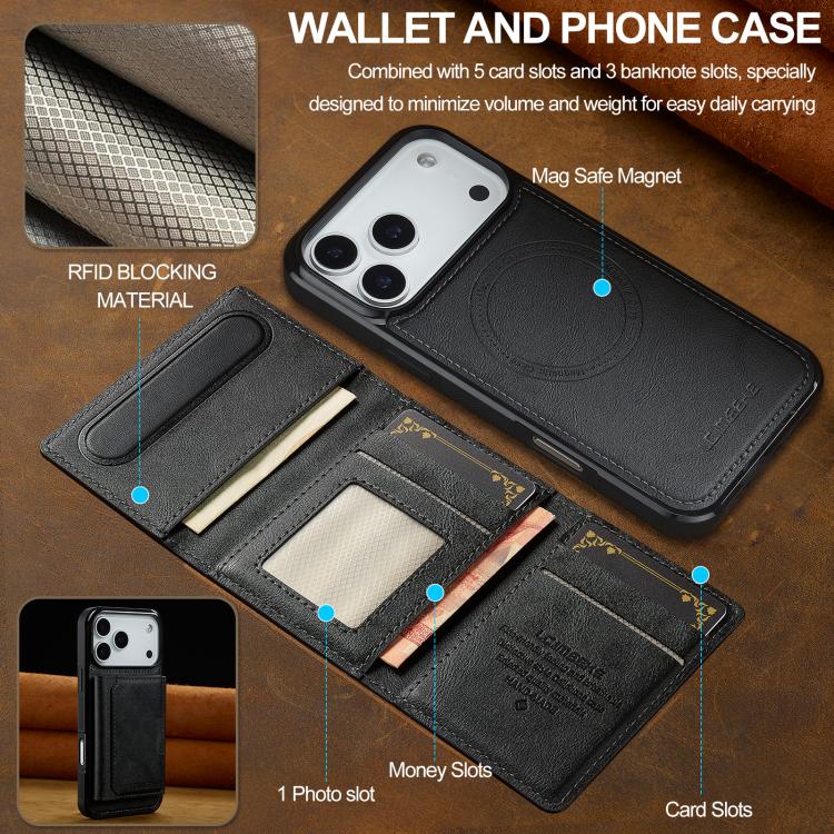 For iPhone 17 Pro Max LC.IMEEKE L5 Series Detachable RFID Card Bag Magsafe Phone Case(Black) by LC.IMEEKE