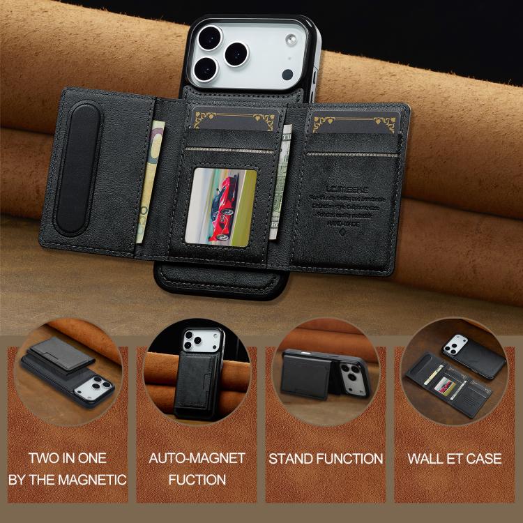 For iPhone 17 Pro Max LC.IMEEKE L5 Series Detachable RFID Card Bag Magsafe Phone Case(Black) by LC.IMEEKE