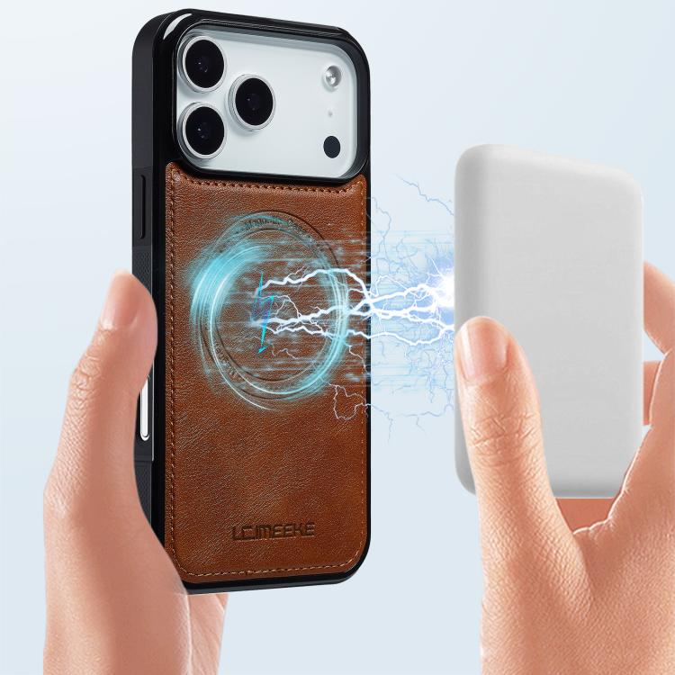 For iPhone 17 Pro Max LC.IMEEKE L5 Series Detachable RFID Card Bag Magsafe Phone Case(Brown) by LC.IMEEKE