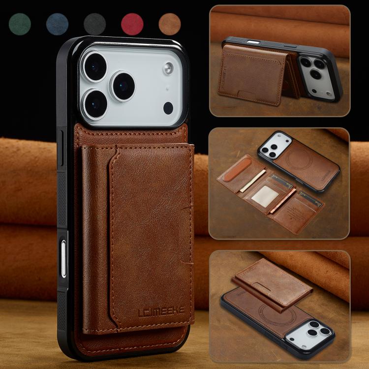 For iPhone 17 Pro Max LC.IMEEKE L5 Series Detachable RFID Card Bag Magsafe Phone Case(Brown) by LC.IMEEKE