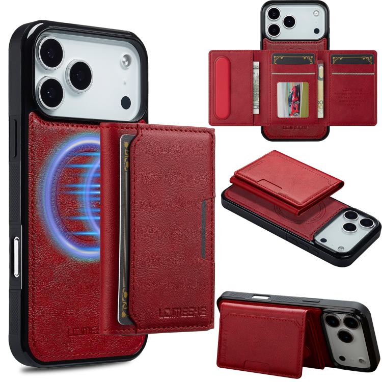 For iPhone 17 Pro Max LC.IMEEKE L5 Series Detachable RFID Card Bag Magsafe Phone Case(Red) by LC.IMEEKE