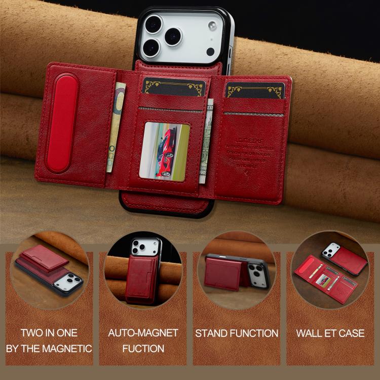 For iPhone 17 Pro Max LC.IMEEKE L5 Series Detachable RFID Card Bag Magsafe Phone Case(Red) by LC.IMEEKE