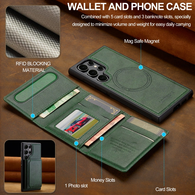 For Samsung Galaxy S23 Ultra 5G LC.IMEEKE L5 Series Detachable RFID Card Bag Magsafe Phone Case(Green) by LC.IMEEKE