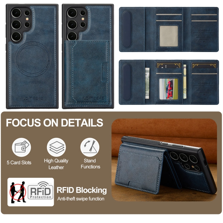 For Samsung Galaxy S22 Ultra 5G LC.IMEEKE L5 Series Detachable RFID Card Bag Magsafe Phone Case(Blue) by LC.IMEEKE