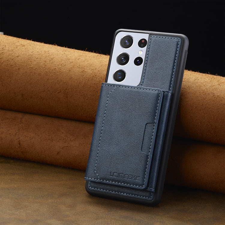 For Samsung Galaxy S21 Ultra 5G LC.IMEEKE L5 Series Detachable RFID Card Bag Magsafe Phone Case(Blue) by LC.IMEEKE