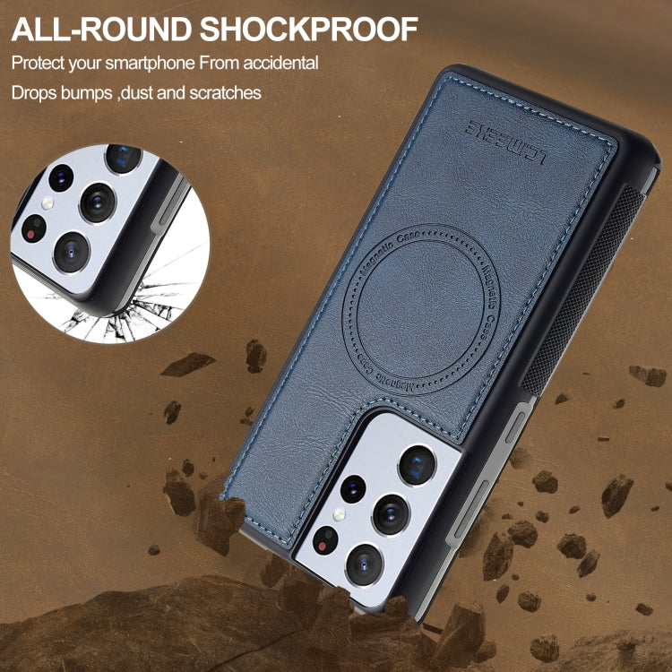 For Samsung Galaxy S21 Ultra 5G LC.IMEEKE L5 Series Detachable RFID Card Bag Magsafe Phone Case(Blue) by LC.IMEEKE