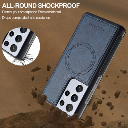 For Samsung Galaxy S21 Ultra 5G LC.IMEEKE L5 Series Detachable RFID Card Bag Magsafe Phone Case(Blue) by LC.IMEEKE