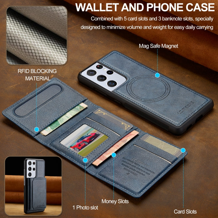 For Samsung Galaxy S21 Ultra 5G LC.IMEEKE L5 Series Detachable RFID Card Bag Magsafe Phone Case(Blue) by LC.IMEEKE