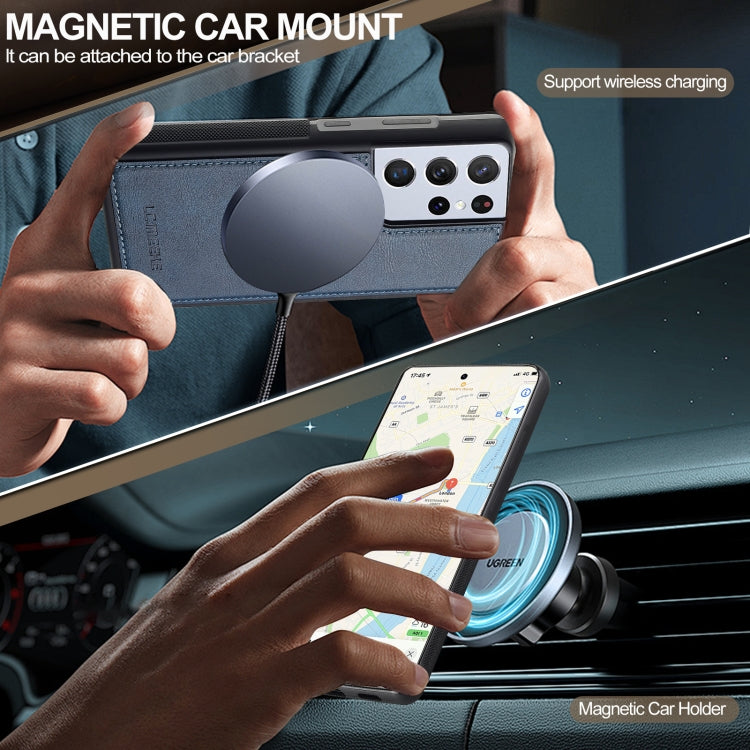 For Samsung Galaxy S21 Ultra 5G LC.IMEEKE L5 Series Detachable RFID Card Bag Magsafe Phone Case(Blue) by LC.IMEEKE