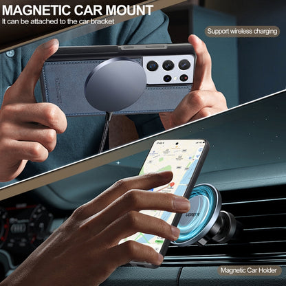 For Samsung Galaxy S21 Ultra 5G LC.IMEEKE L5 Series Detachable RFID Card Bag Magsafe Phone Case(Blue) by LC.IMEEKE