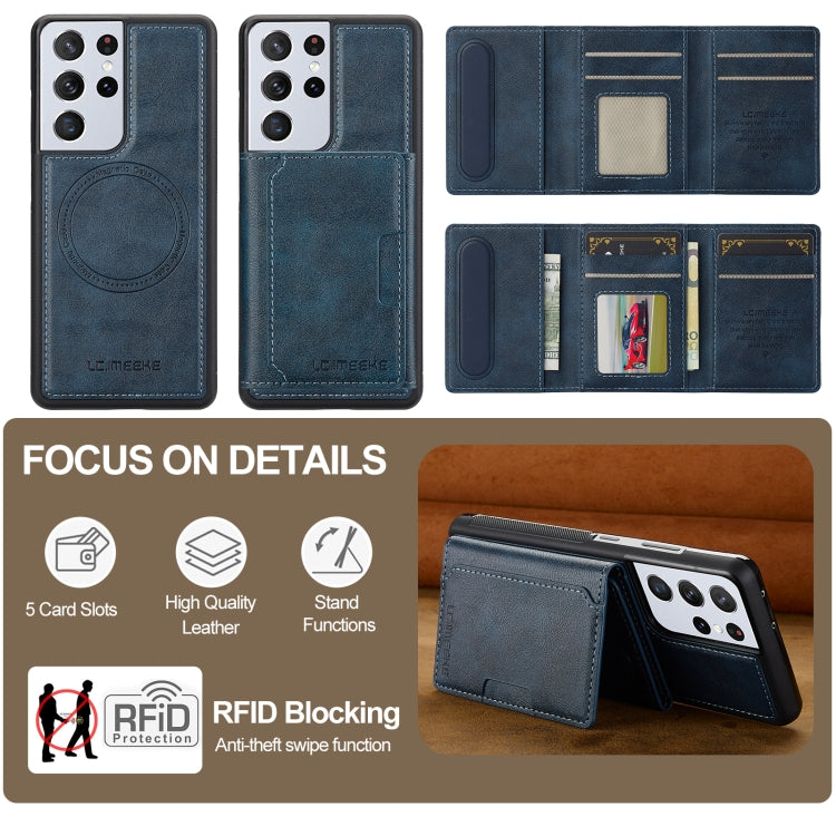 For Samsung Galaxy S21 Ultra 5G LC.IMEEKE L5 Series Detachable RFID Card Bag Magsafe Phone Case(Blue) by LC.IMEEKE