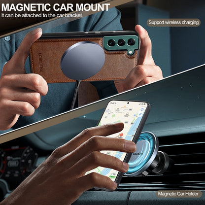 For Samsung Galaxy S22+ 5G LC.IMEEKE L5 Series Detachable RFID Card Bag Magsafe Phone Case(Brown) by LC.IMEEKE