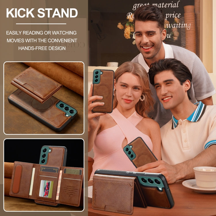 For Samsung Galaxy S22+ 5G LC.IMEEKE L5 Series Detachable RFID Card Bag Magsafe Phone Case(Brown) by LC.IMEEKE