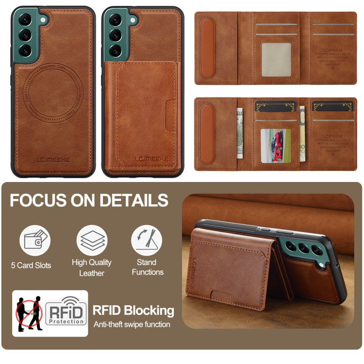 For Samsung Galaxy S21+ 5G LC.IMEEKE L5 Series Detachable RFID Card Bag Magsafe Phone Case(Brown) by LC.IMEEKE