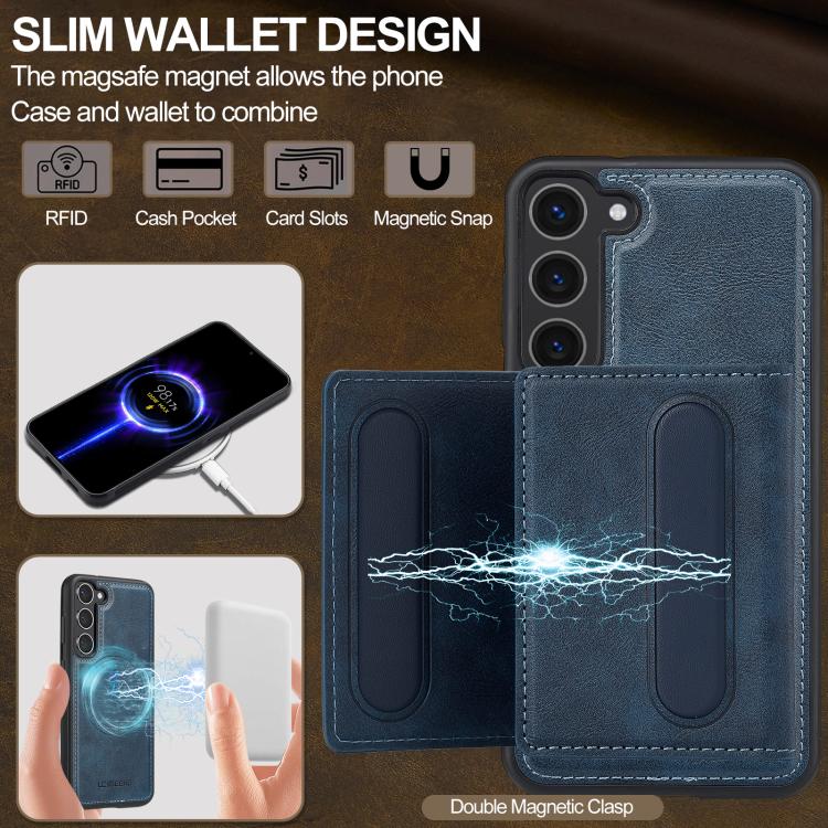 For Samsung Galaxy S25 5G LC.IMEEKE L5 Series Detachable RFID Card Bag Magsafe Phone Case(Blue) by LC.IMEEKE