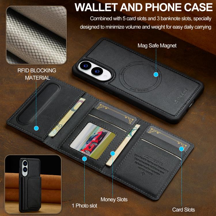 For Samsung Galaxy S25 Edge 5G LC.IMEEKE L5 Series Detachable RFID Card Bag Magsafe Phone Case(Black) by LC.IMEEKE