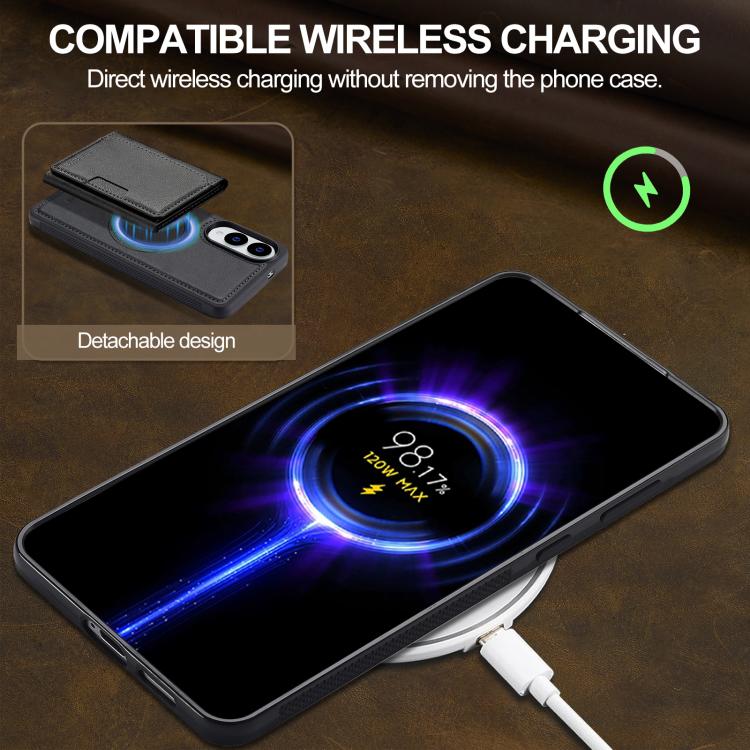 For Samsung Galaxy S25 Edge 5G LC.IMEEKE L5 Series Detachable RFID Card Bag Magsafe Phone Case(Black) by LC.IMEEKE