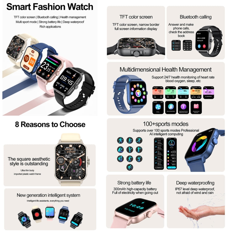 ZW36A 1.83 inch BT Call Smart Watch, Blood oxygen / Blood Pressure / Heart Rate(Blue) by bashfashion