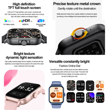 ZW36A 1.83 inch BT Call Smart Watch, Blood oxygen / Blood Pressure / Heart Rate(Gold) by bashfashion