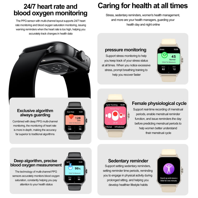 ZW36A 1.83 inch BT Call Smart Watch, Blood oxygen / Blood Pressure / Heart Rate(Gold) by bashfashion