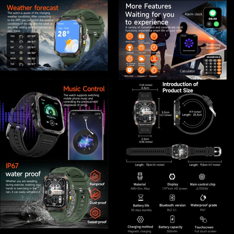 ZW69 1.97 inch AMOLED Outdoor Sports BT Call Smart Watch, Blood Oxygen / Heart Rate / Remote Photography / Sleep monitoring(Green) by bashfashion