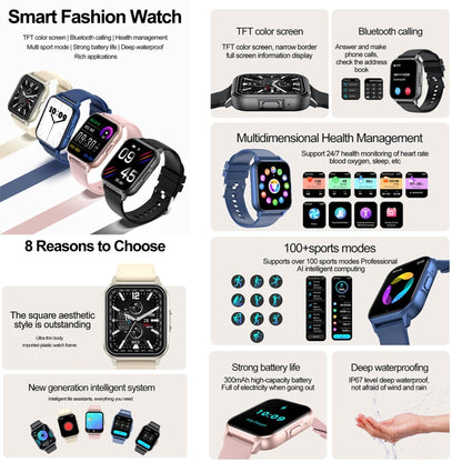 ZW36 1.83 inch BT Call Smart Watch, Blood oxygen / Blood Pressure / Heart Rate(Blue) by bashfashion