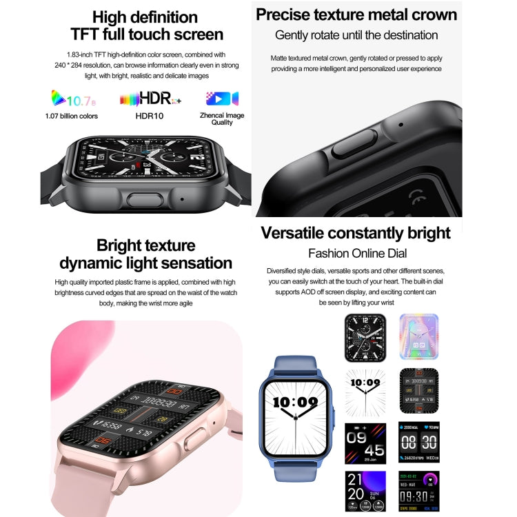 ZW36 1.83 inch BT Call Smart Watch, Blood oxygen / Blood Pressure / Heart Rate(Pink) by bashfashion