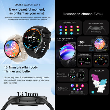 ZW63 1.39 inch Round Screen Smart Watch, Heart Rate / Blood Pressure / Blood Sugar / Blood Oxygen / Body Temperature / MET Test(Black) by bashfashion
