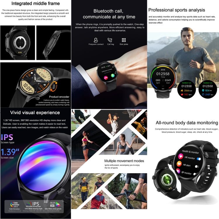 ZW63 1.39 inch Round Screen Smart Watch, Heart Rate / Blood Pressure / Blood Sugar / Blood Oxygen / Body Temperature / MET Test(Gold) by bashfashion