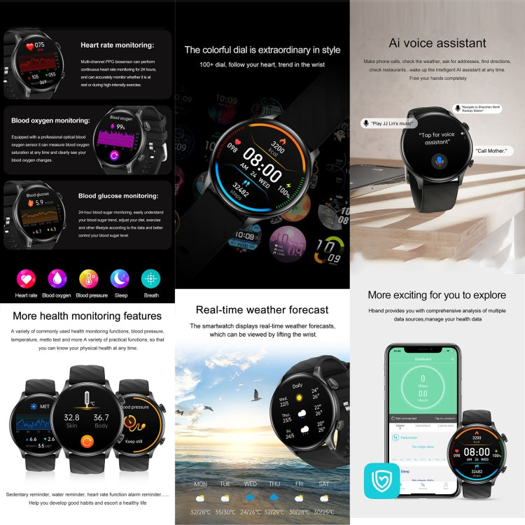 ZW63 1.39 inch Round Screen Smart Watch, Heart Rate / Blood Pressure / Blood Sugar / Blood Oxygen / Body Temperature / MET Test(Gold) by bashfashion