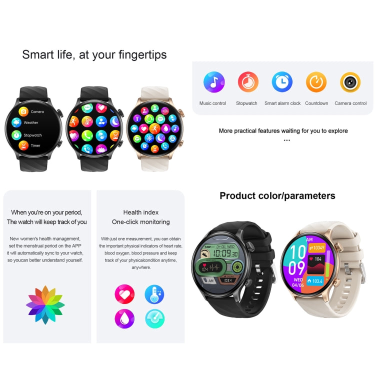 ZW63 1.39 inch Round Screen Smart Watch, Heart Rate / Blood Pressure / Blood Sugar / Blood Oxygen / Body Temperature / MET Test(Gold) by bashfashion