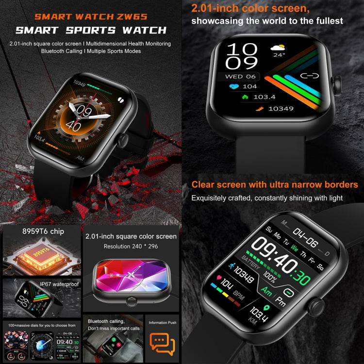 ZW65 2.01 inch Fitness Smart Watch, Blood Oxygen / Blood Pressure / Heart Rate(Black) by bashfashion