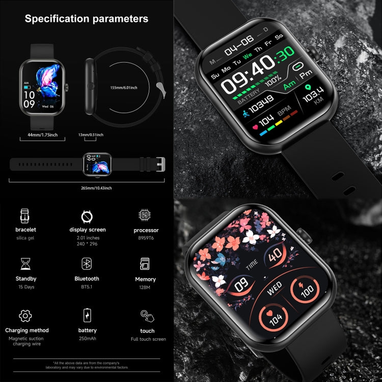 ZW65 2.01 inch Fitness Smart Watch, Blood Oxygen / Blood Pressure / Heart Rate(Black) by bashfashion